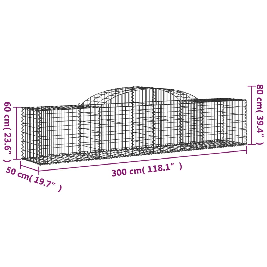 vidaXL Lučne gabionske košare 4 kom 300x50x60/80 cm pocinčano željezo