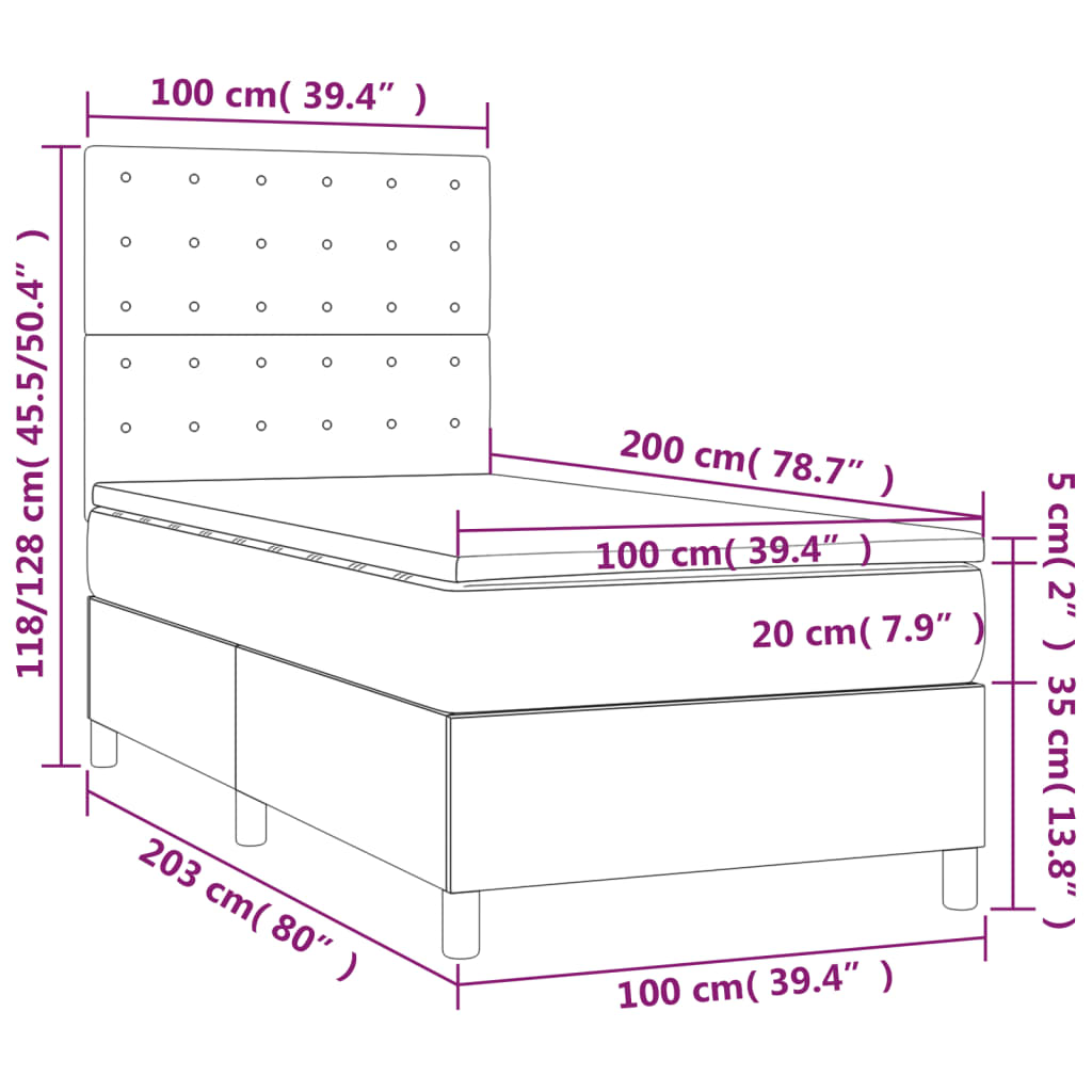 vidaXL Krevet box spring s madracem LED crni 100x200 cm od tkanine