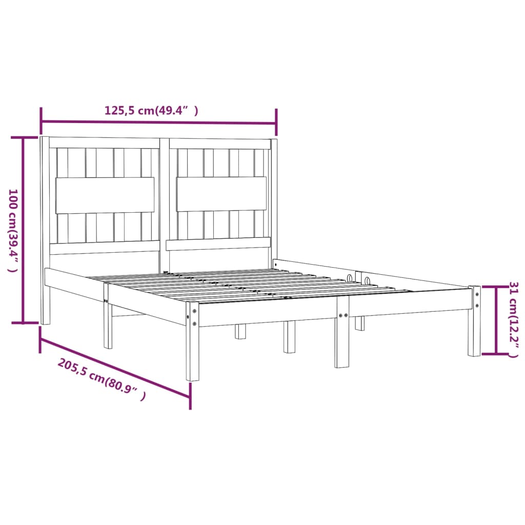 vidaXL Okvir za krevet od masivne borovine crni 120 x 200 cm