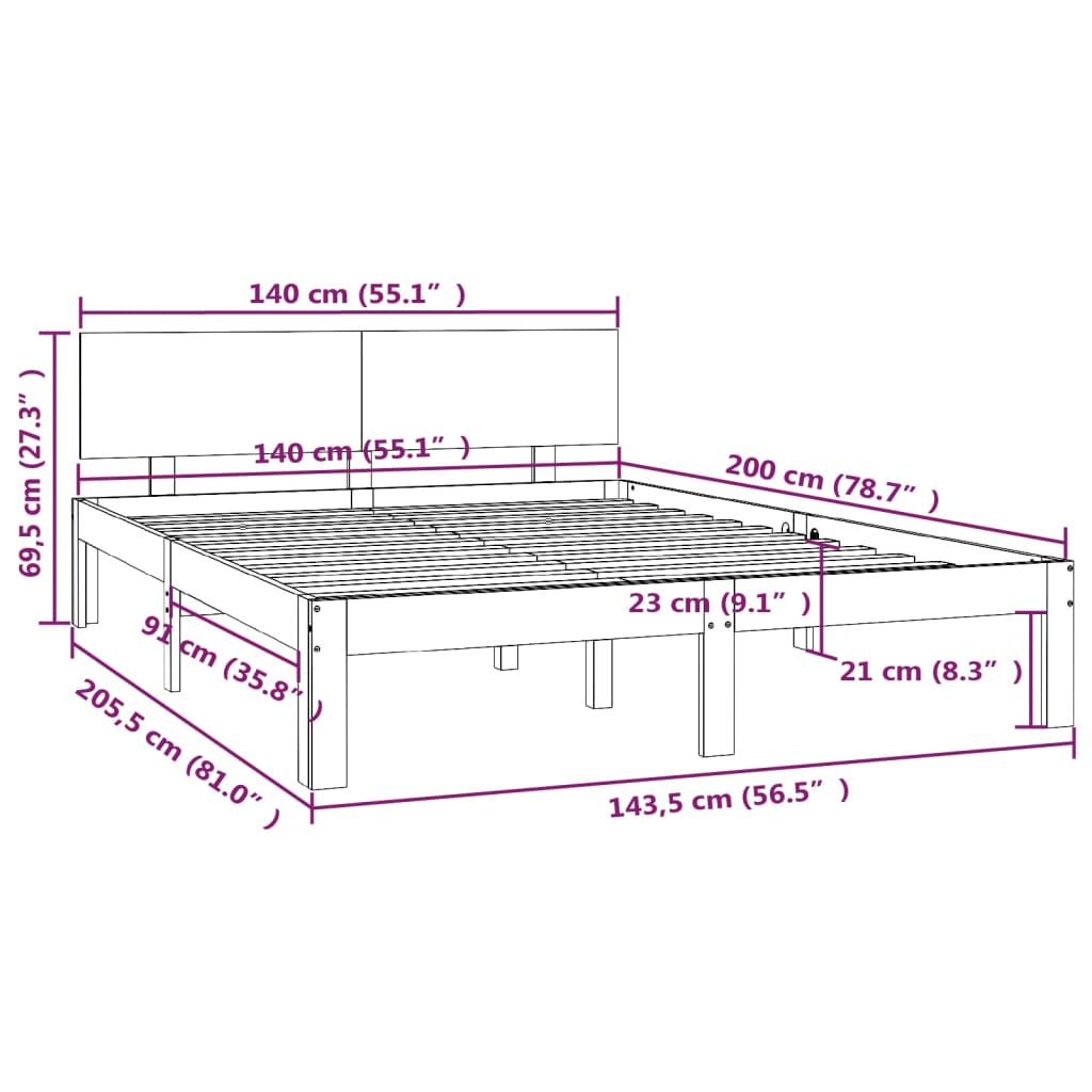 vidaXL Okvir za krevet od masivne borovine boja meda 140 x 200 cm