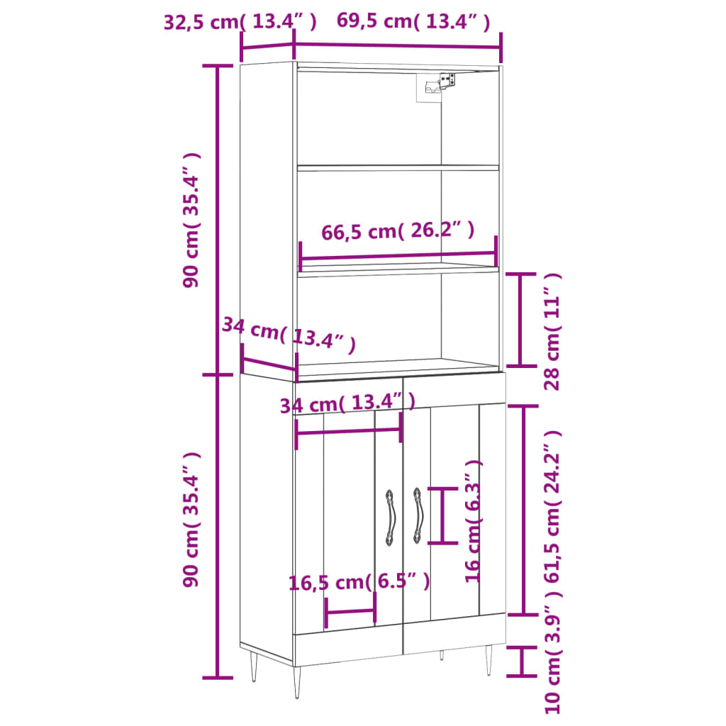 vidaXL Visoka komoda boja hrasta 69,5x34x180 cm od konstruiranog drva