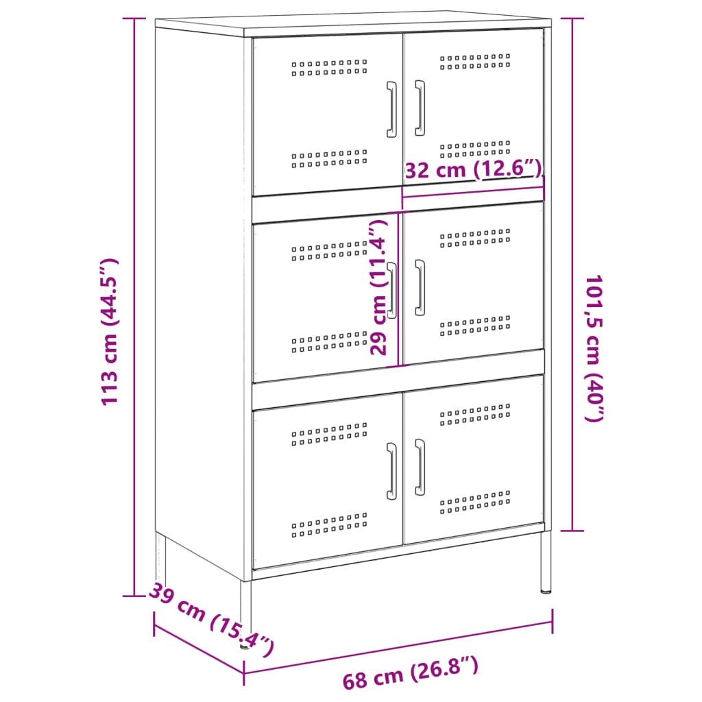 vidaXL Visoka komoda boja senfa 67 x 39 x 113 cm čelični