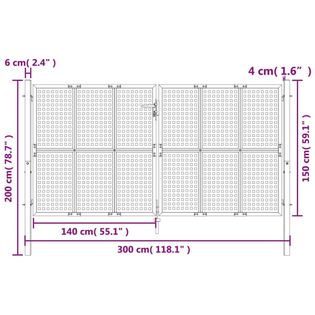 vidaXL Vrtna vrata antracit 300 x 200 cm čelična