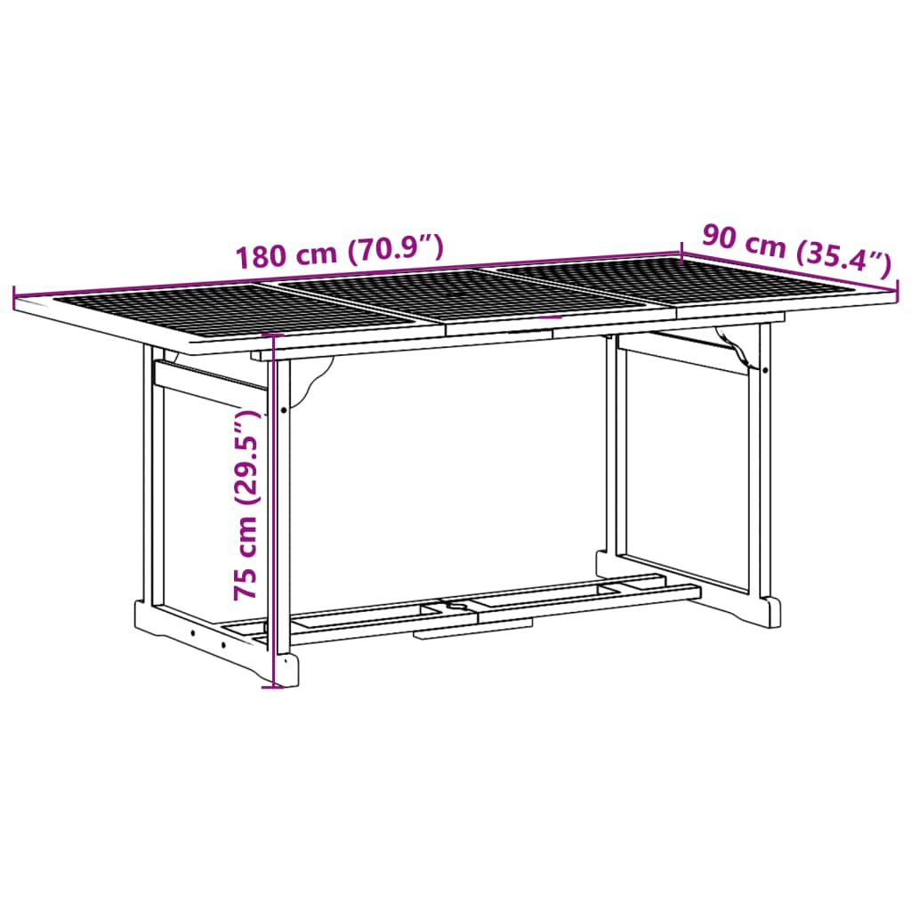 vidaXL 9-dijelni vrtni blagovaonski set 180x90x75 cm bagremovog drva