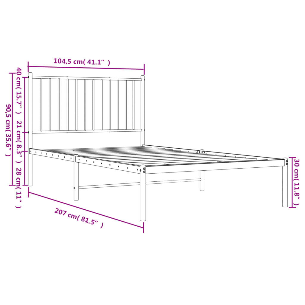 vidaXL Metalni okvir za krevet s uzglavljem bijeli 100x200 cm