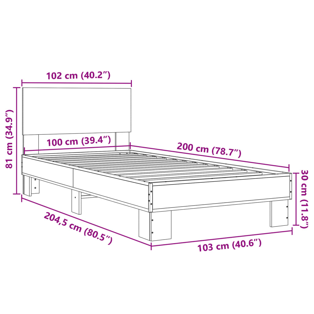 vidaXL Okvir za krevet boja hrasta 120x200cm konstruirano drvo i metal