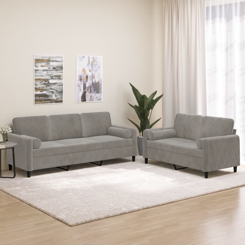 vidaXL 2-dijelni set sofa s jastucima svjetlosivi baršunasti