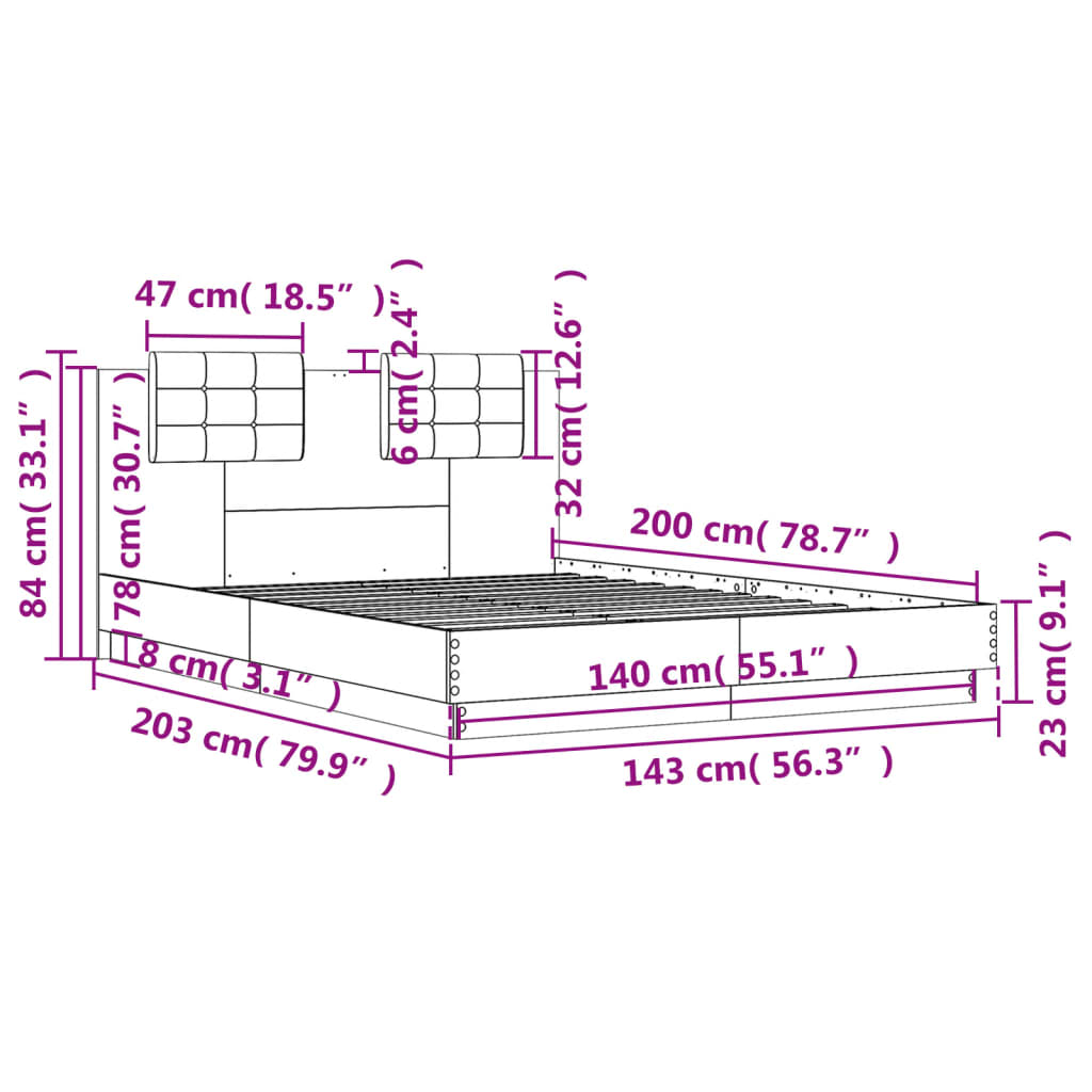 vidaXL Okvir za krevet s uzglavljem boja hrasta 140x200 cm drveni