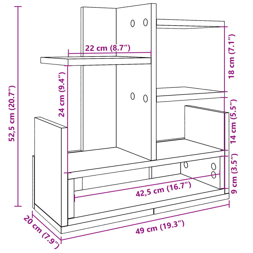 vidaXL Organizator za stol boja hrasta 49x20x52,5 cm konstruirano drvo