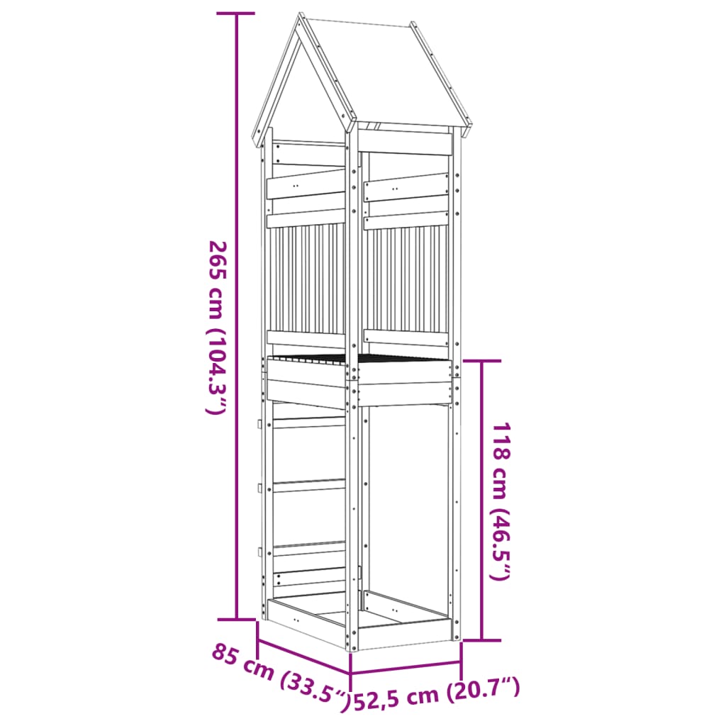 vidaXL Toranj za igru 85x52,5x265 cm od masivne borovine