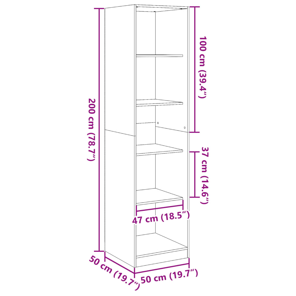 vidaXL Ormar crni 50 x 50 x 200 cm od iverice