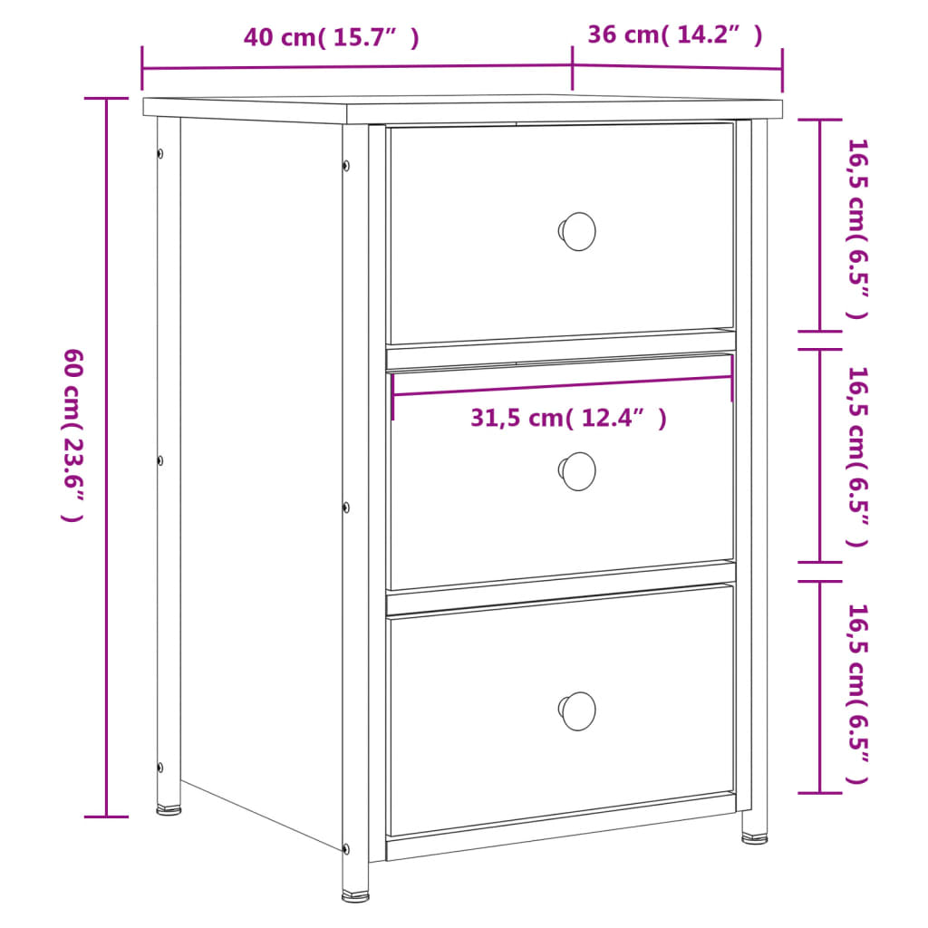 vidaXL Noćni ormarići 2 kom crni 40 x 36 x 60 cm od konstruiranog drva