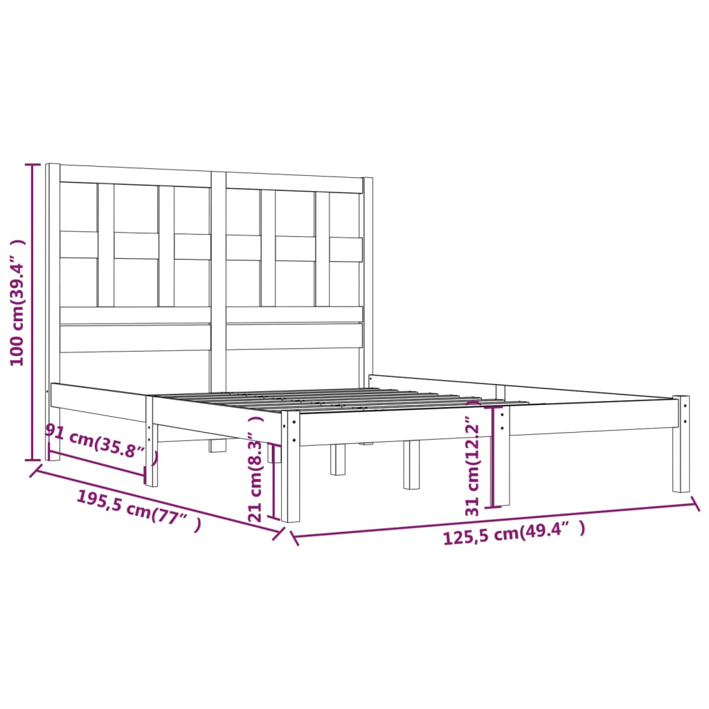 vidaXL Okvir za krevet od borovine crni 120 x 190 cm 4FT mali bračni