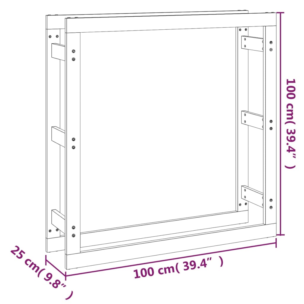 vidaXL Stalak za drva za ogrjev sivi 100x25x100 cm od masivne borovine