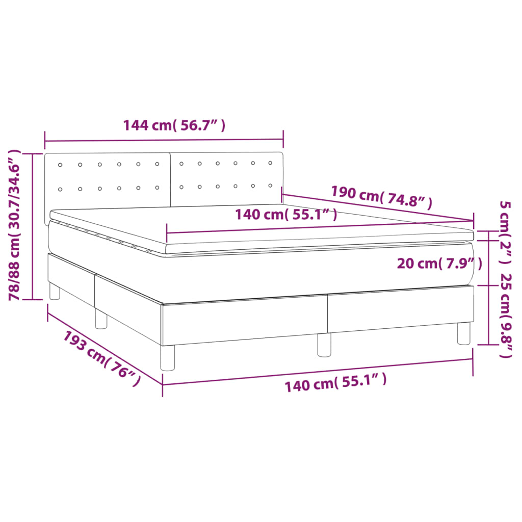 vidaXL Krevet box spring s madracem LED tamnozeleni 140x190 cm baršun