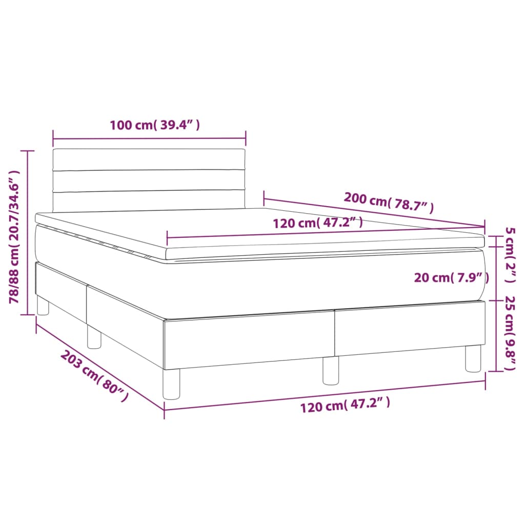 vidaXL Krevet box spring s madracem LED crni 120 x 200 cm od tkanine