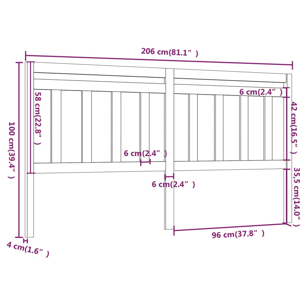 vidaXL Uzglavlje za krevet boja meda 206 x 4 x 100 cm masivna borovina