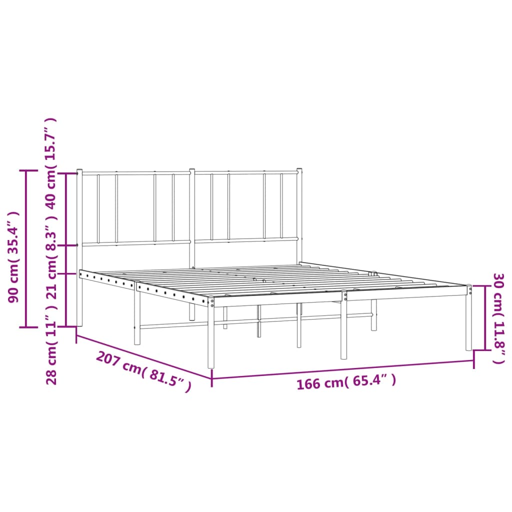 vidaXL Metalni okvir za krevet s uzglavljem crni 160x200 cm