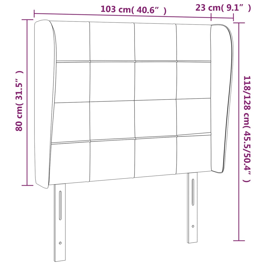 vidaXL Uzglavlje s ušima ružičasto 103x23x118/128 cm baršunasto