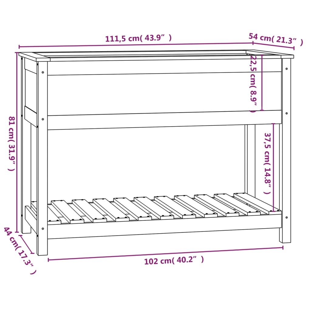 vidaXL Sadilica s policom crna 111,5x54x81 cm od masivne borovine