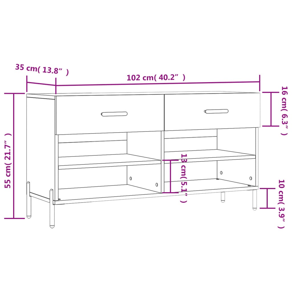 vidaXL Klupa za cipele boja hrasta 102 x 35 x 55 cm konstruirano drvo