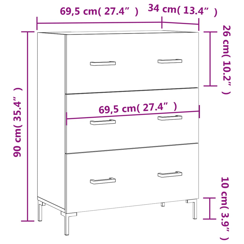 vidaXL Komoda boja dimljenog hrasta 69,5x34x90 cm konstruirano drvo