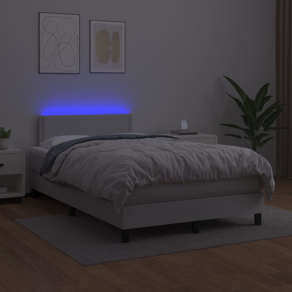 vidaXL Krevet box spring s madracem LED bijeli 120x200 cm umjetna koža