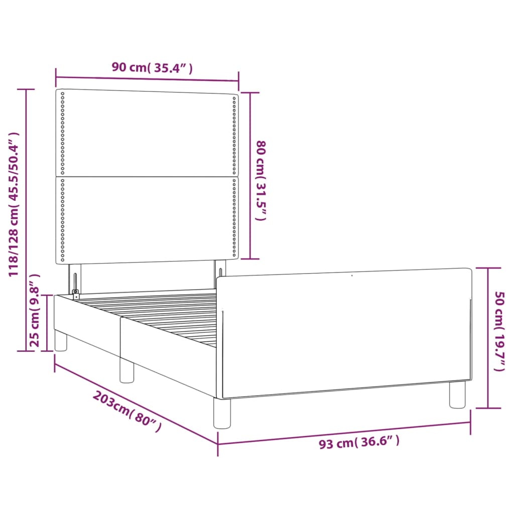 vidaXL Okvir za krevet s uzglavljem sivi 90x200 cm od umjetne kože