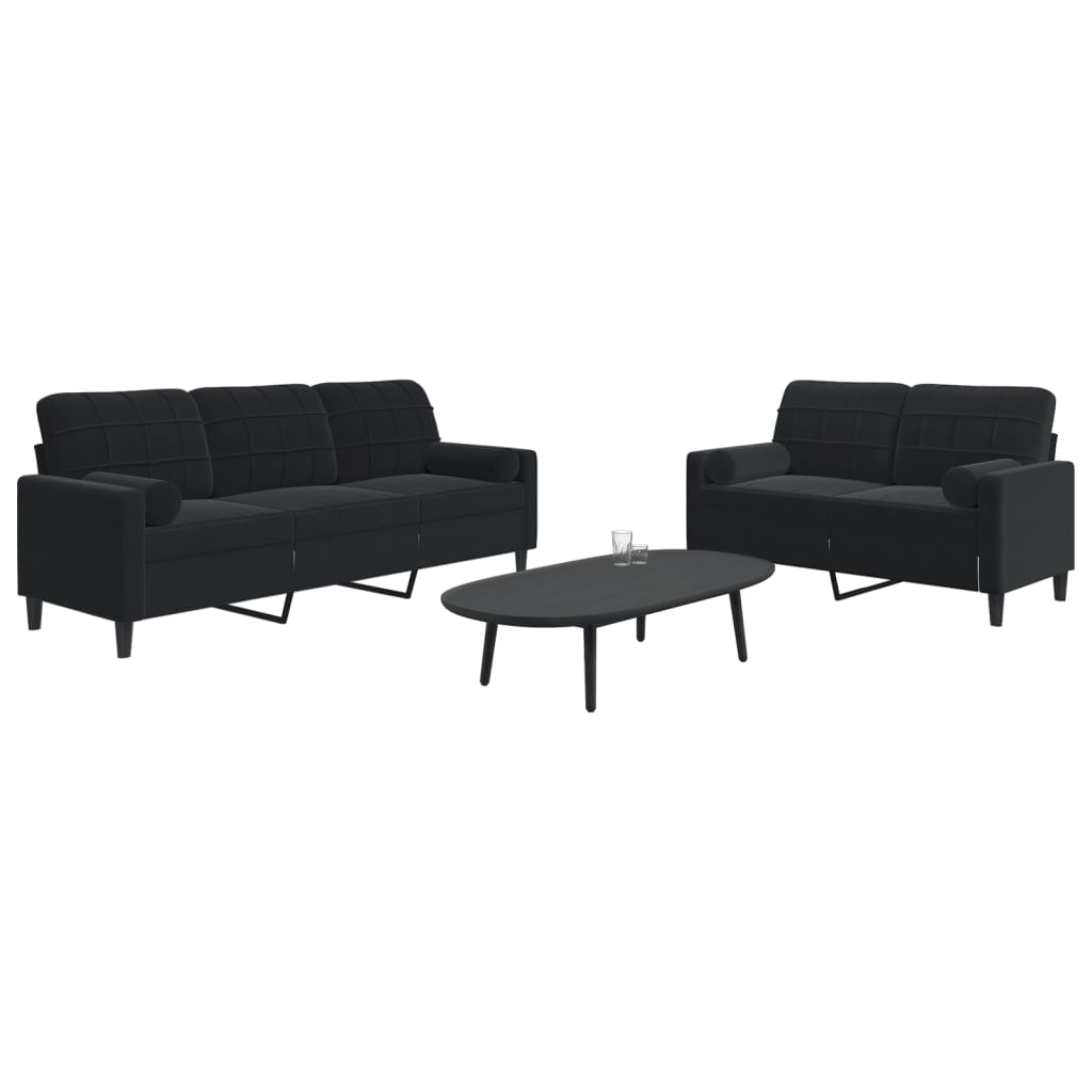 vidaXL 2-dijelni set sofa s jastucima crni baršunasti