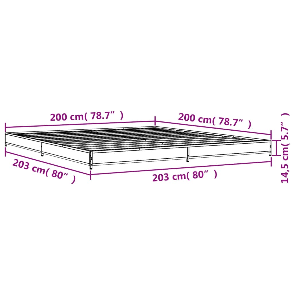 vidaXL Okvir za krevet smeđi hrast 200x200cm konstruirano drvo i metal