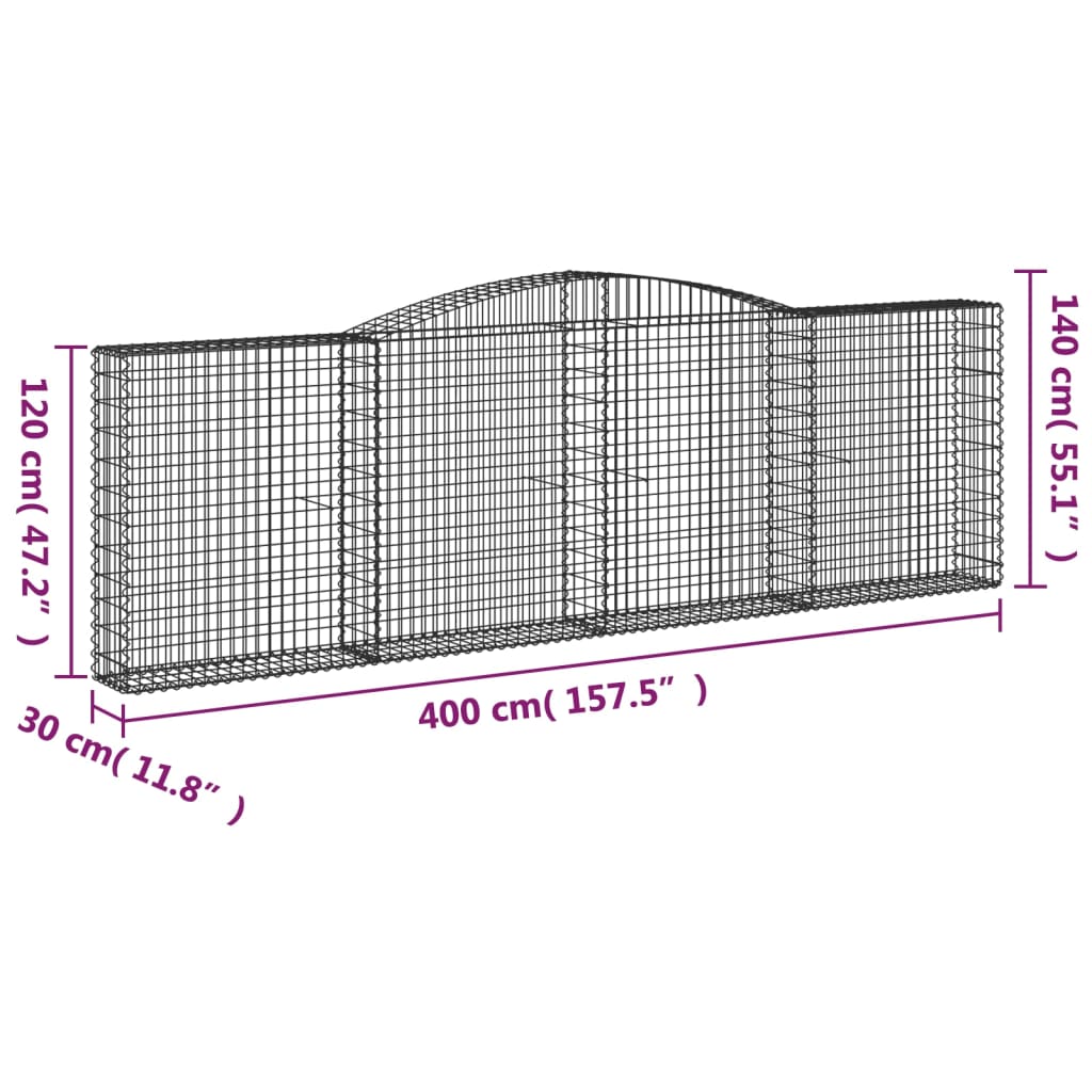 vidaXL Lučne gabionske košare 5 kom 400x30x120/140cm pocinčano željezo