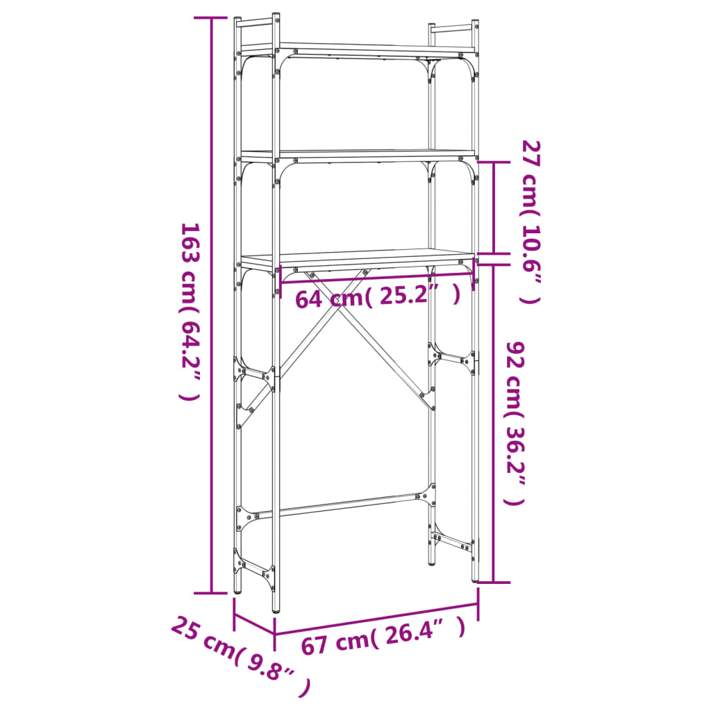 vidaXL Polica za perilicu rublja crne 67x25x163 cm drvena