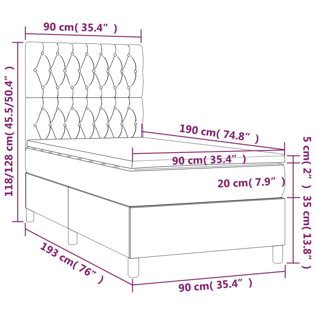 vidaXL Krevet box spring s madracem LED plavi 90x190 cm od tkanine