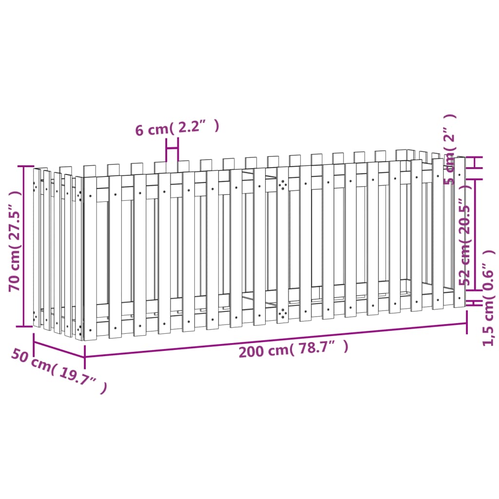 vidaXL Povišena vrtna gredica 200x50x70 cm impregnirana borovina