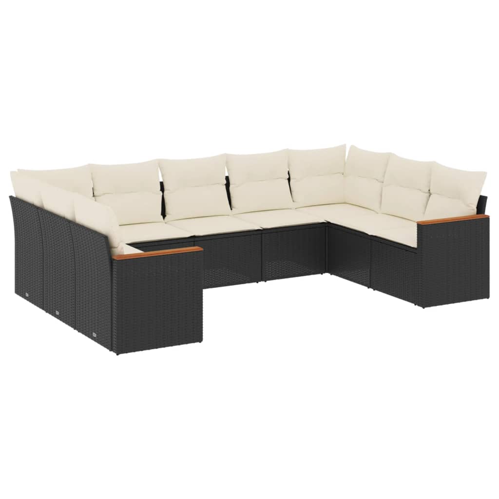 vidaXL 9-dijelni set vrtnih sofa s jastucima crni od poliratana