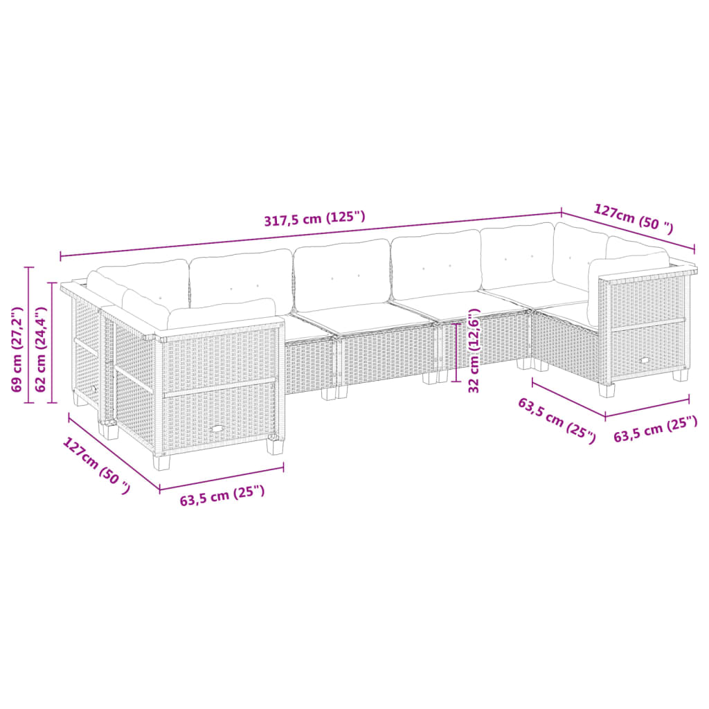 vidaXL 7-dijelni set vrtnih sofa sivi od poliratana