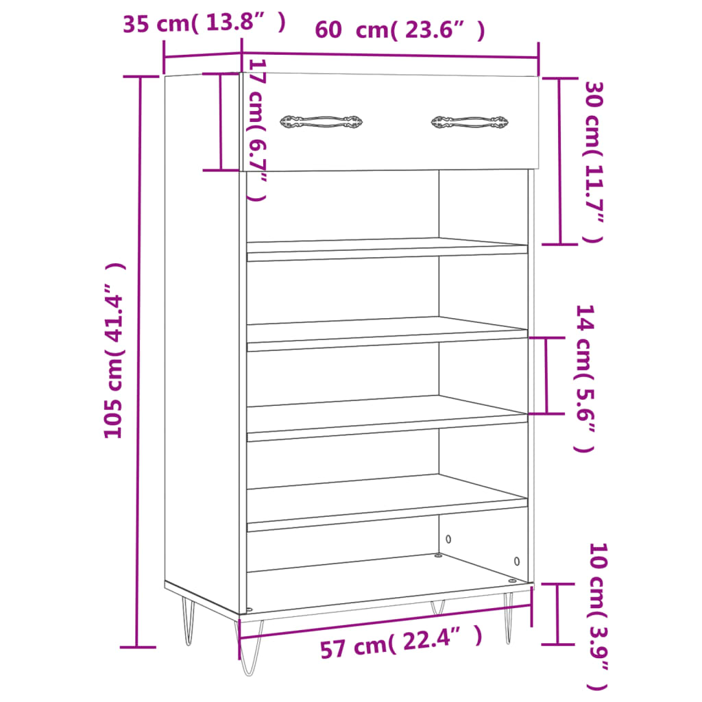 vidaXL Ormarić za cipele sjajni bijeli 60x35x105 cm konstruirano drvo