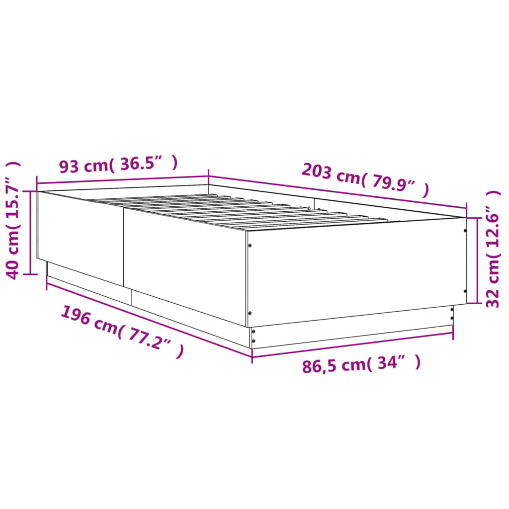 vidaXL Okvir za krevet boja hrasta 90 x 200 cm konstruirano drvo