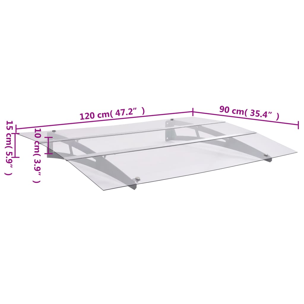 vidaXL Nadstrešnica za vrata srebrna i prozirna 120x90 cm polikarbonat