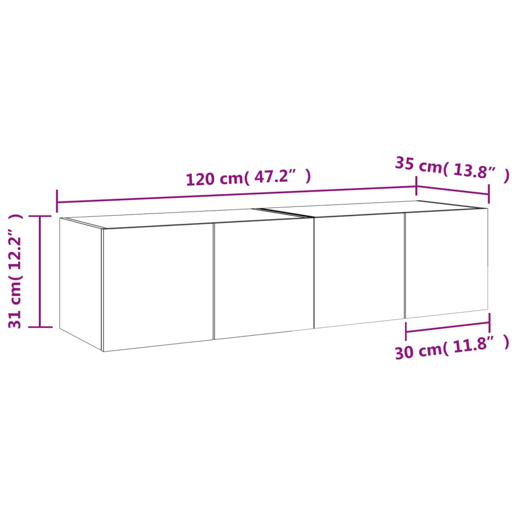 vidaXL Zidni TV ormarići LED 2 kom boja hrasta 60x35x31 cm