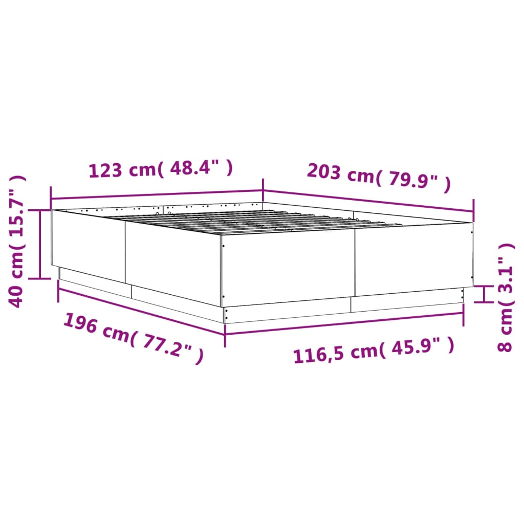 vidaXL Okvir kreveta s LED svjetlima boja betona 120 x 200 cm drveni