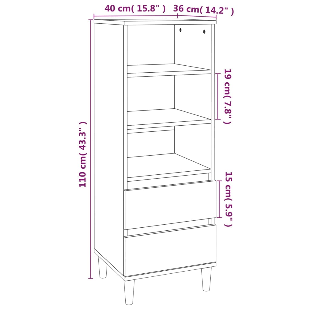 vidaXL Visoka komoda boja hrasta 40x36x110 cm od konstruiranog drva