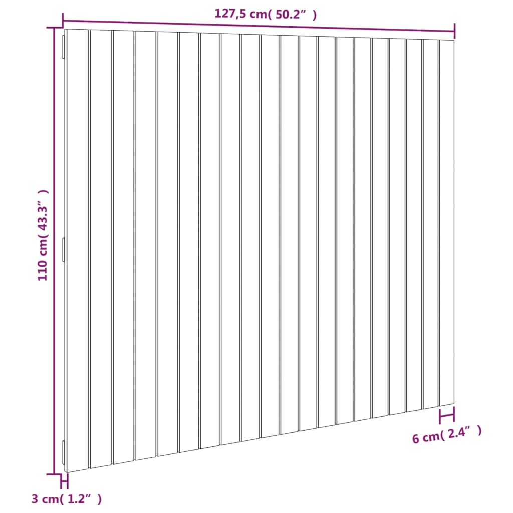 vidaXL Zidno uzglavlje 127,5x3x110 cm od masivne borovine