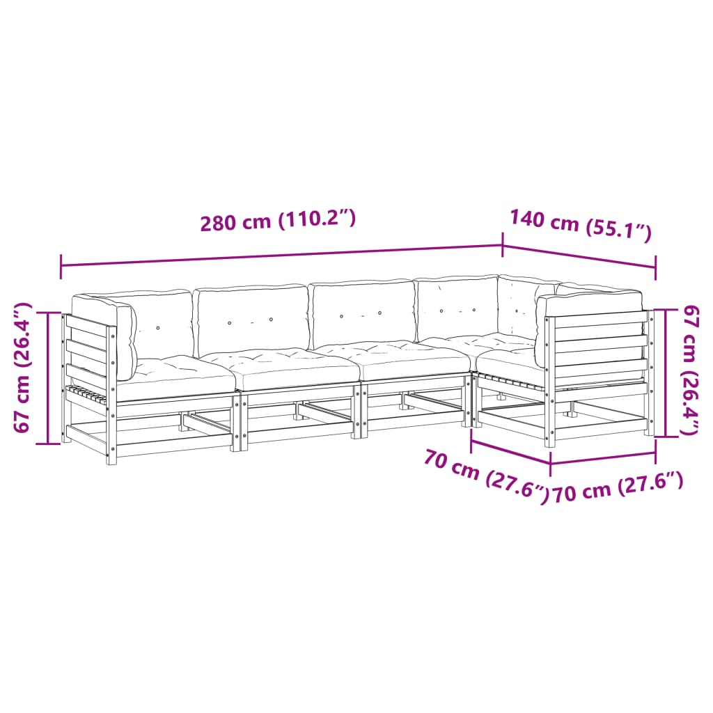 vidaXL 5-dijelni set vrtnih sofa s jastucima masivno drvo duglazije