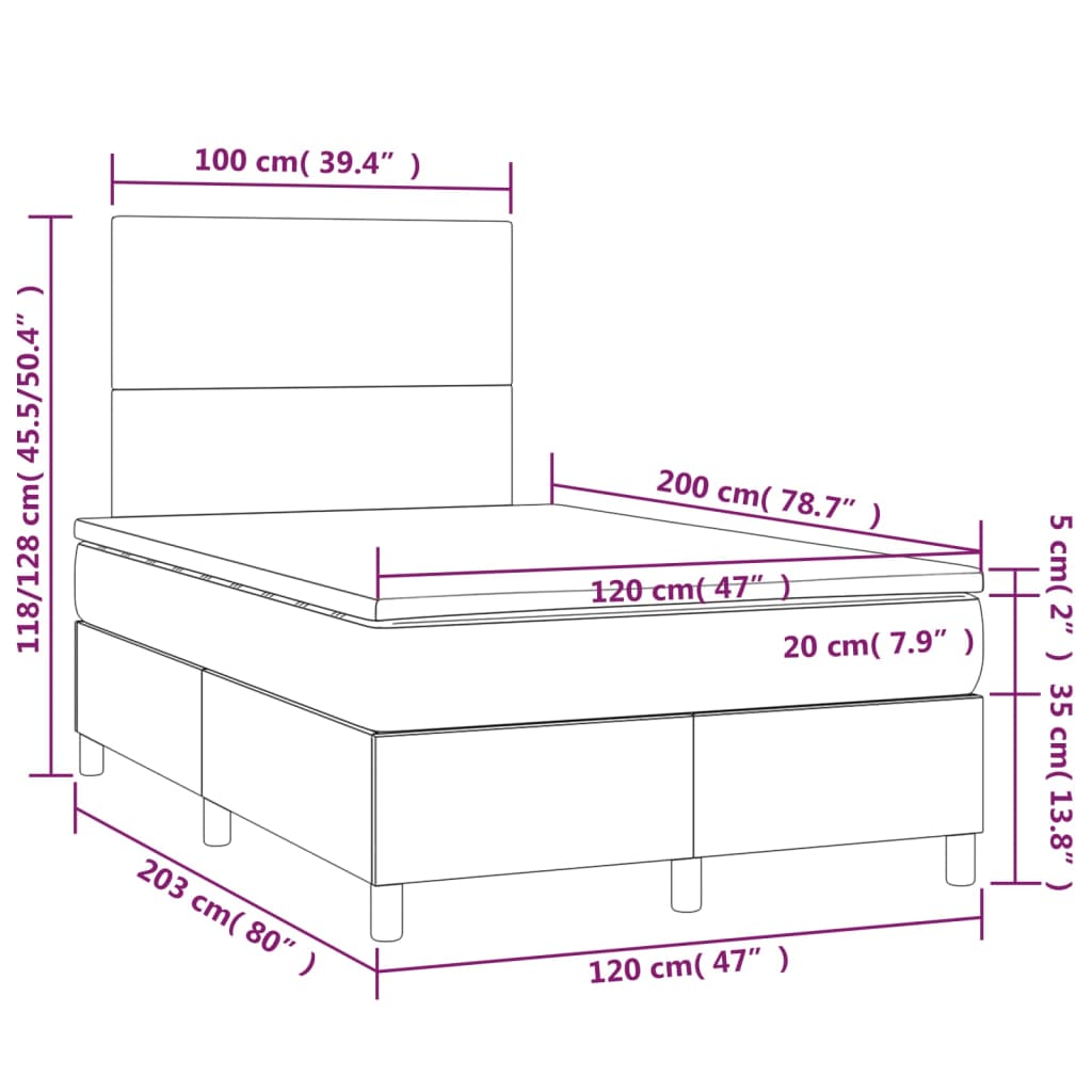 vidaXL Krevet s oprugama i madracem sivi 120x200 cm od umjetne kože