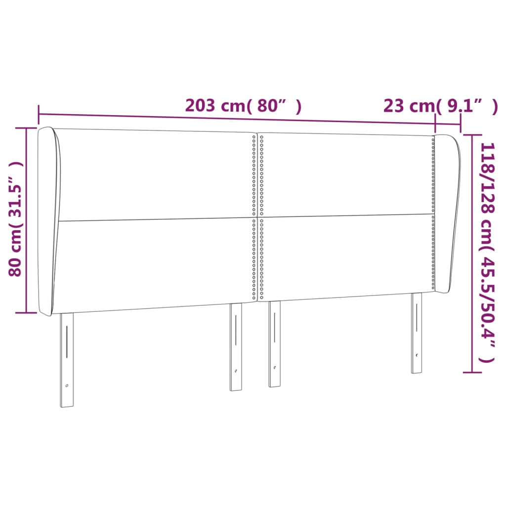 vidaXL Uzglavlje s ušima tamnozeleno 203x23x118/128 cm baršunasto