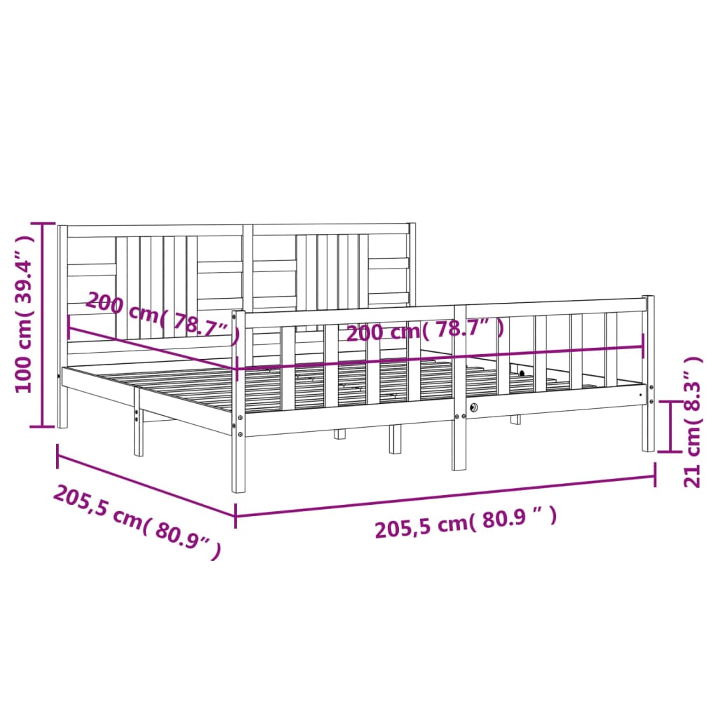 vidaXL Okvir za krevet s uzglavljem bijeli 200x200 cm od masivnog drva