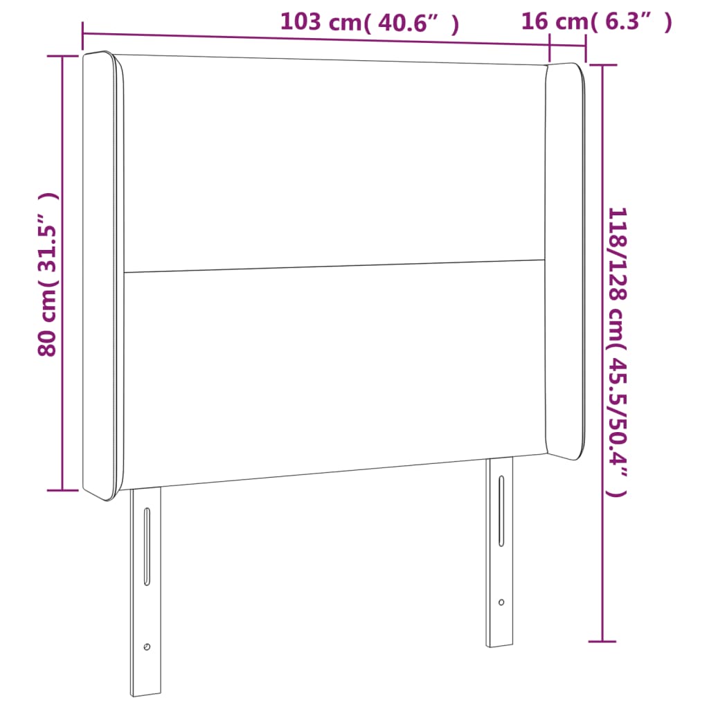 vidaXL Uzglavlje s ušima tamnosivo 103x16x118/128 cm baršunasto