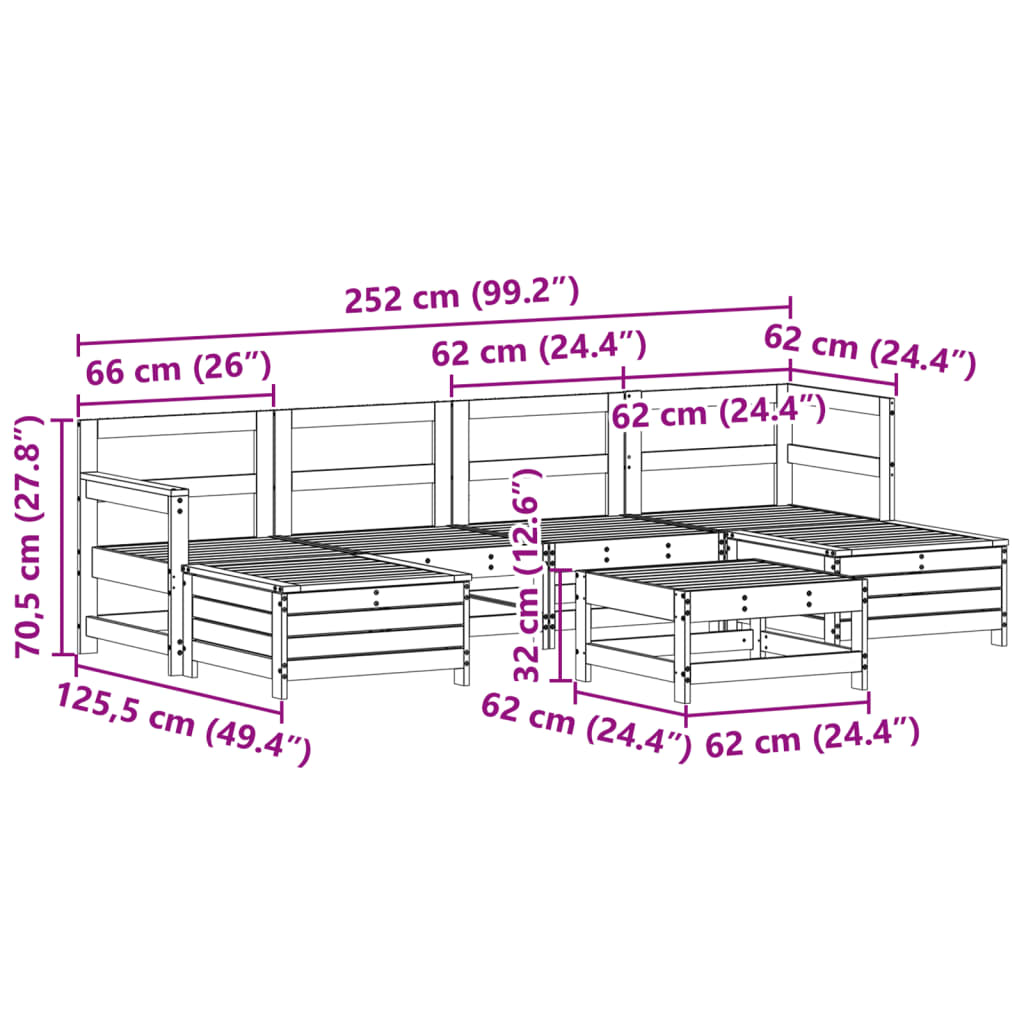 vidaXL 7-dijelni set vrtnih sofa bijeli od masivne borovine