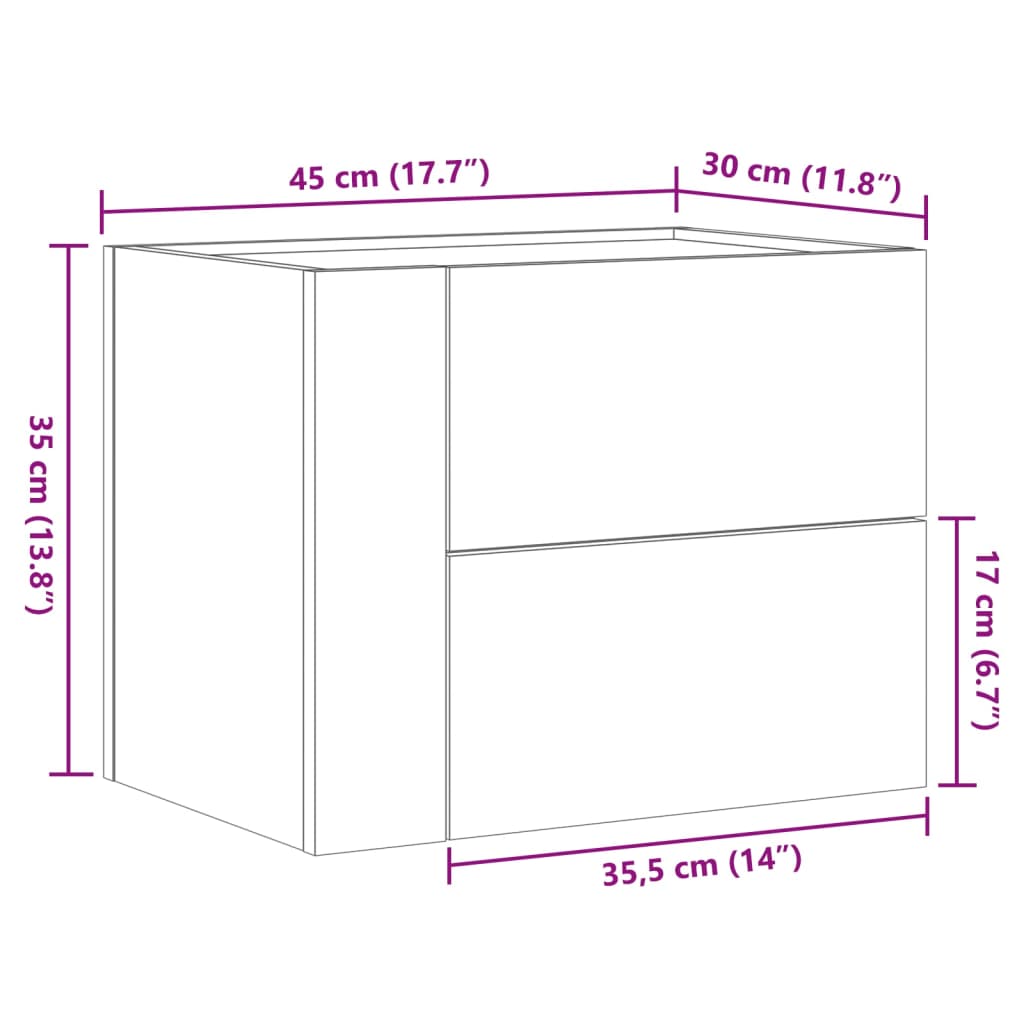 vidaXL Zidni noćni ormarići 2 kom crni 45 x 30 x 35 cm